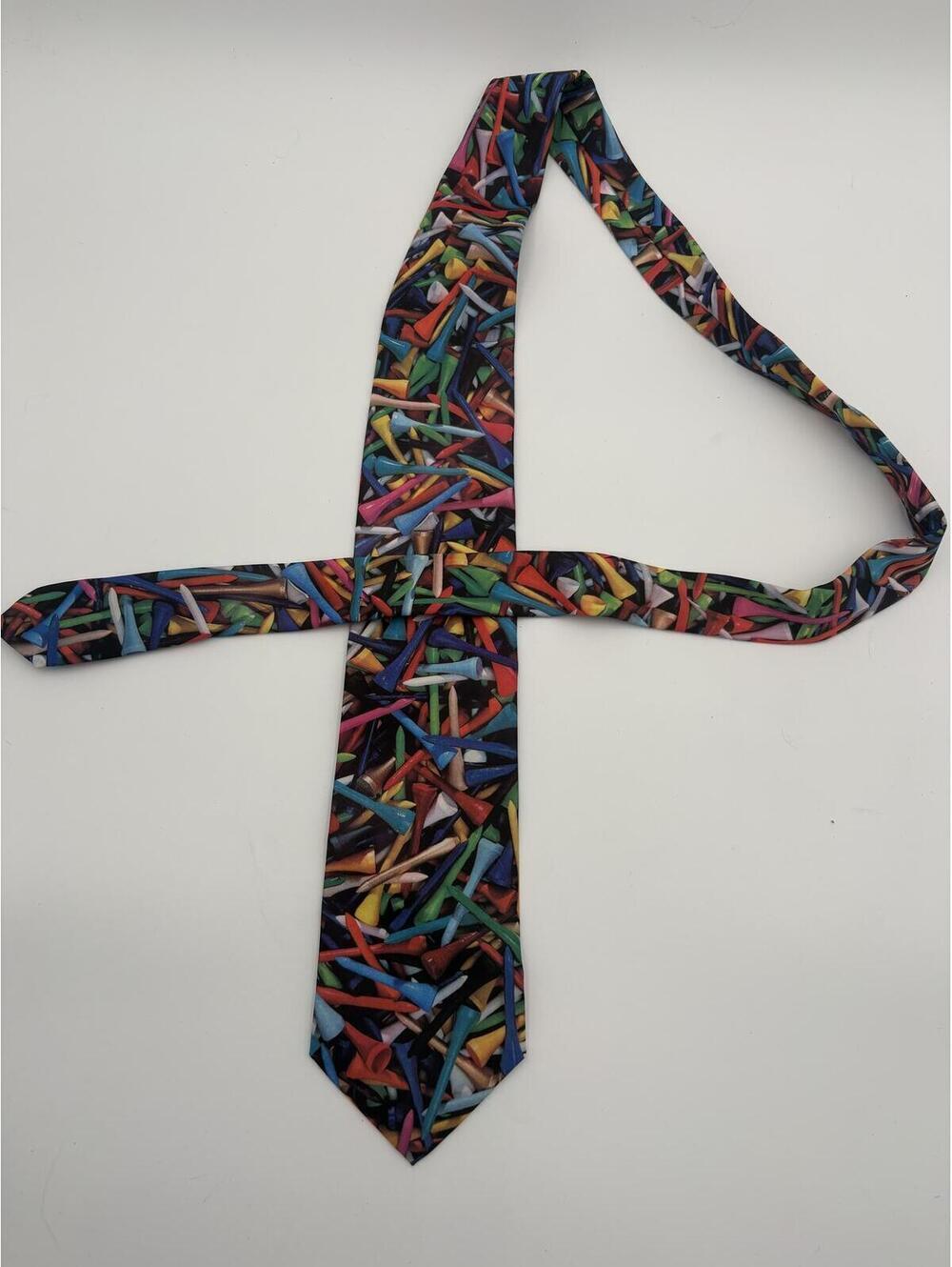 Vintage 1994 Ralph Marlin Colorful Golf Tee Pattern Neck Tie Golf Apparel Tie - Picture 3 of 4